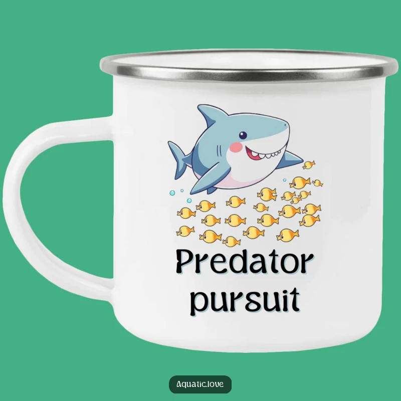 Funny Playful Shark Camping Mug: Adventure Chase, Perfect Funny Gift