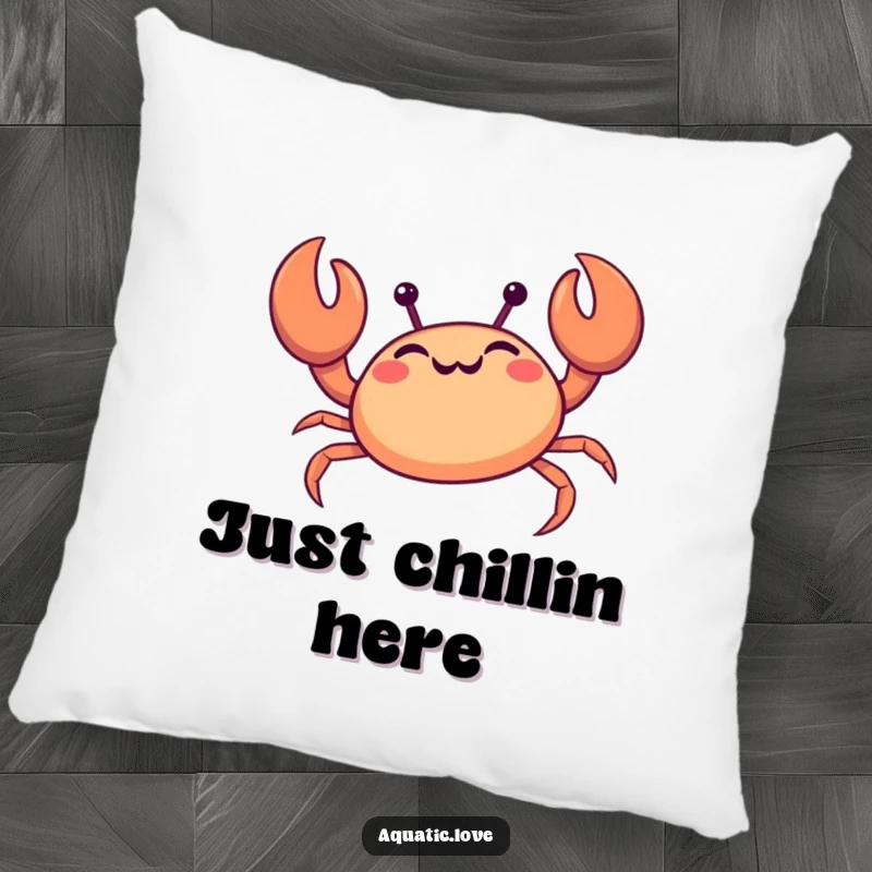 Funny crab pillow featuring a giggling creature happily scuttling sideways, offering comfort and seaside humor.