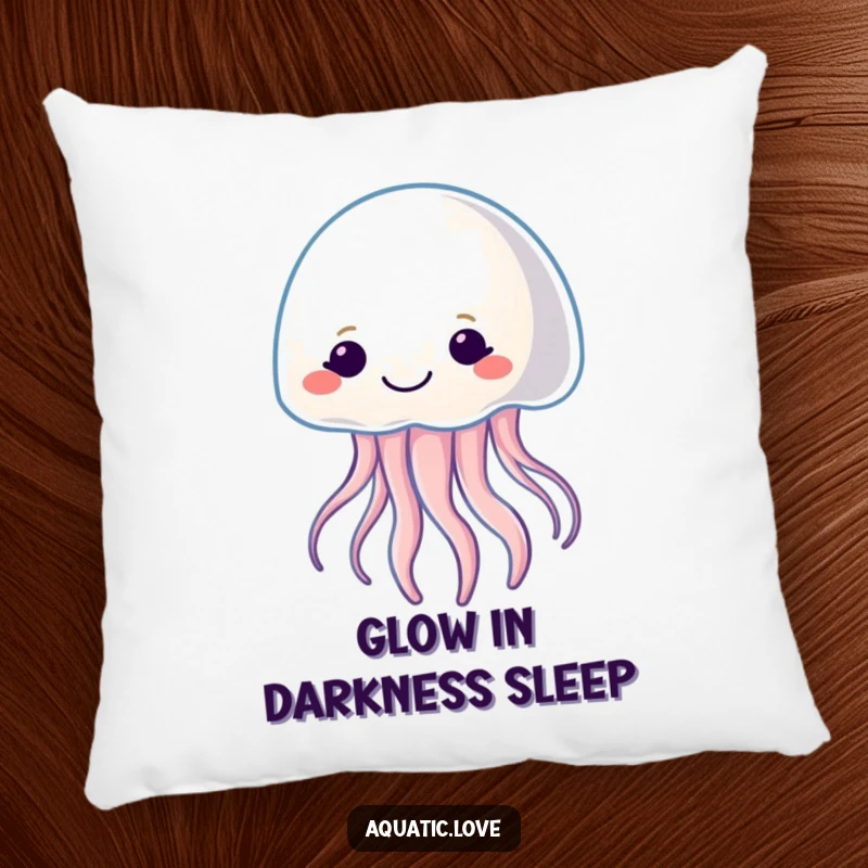 Funny pillow featuring a smiling jellyfish character gently pulsating with soft light, offering comfort and a calming glow.