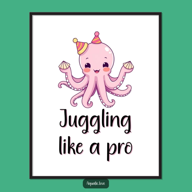 Funny Octopus Hats Digital Art: Juggling Joy, Instant Whimsy Decor, Unique Funny Gift