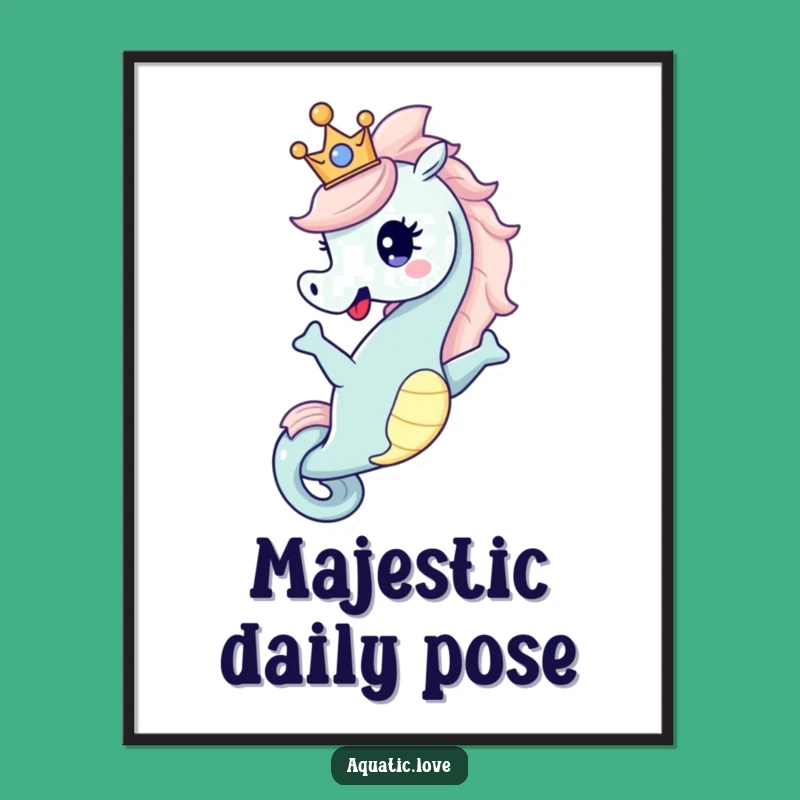 Funny Seahorse Crown Digital Art: Regal Character, Instant Funny Gift