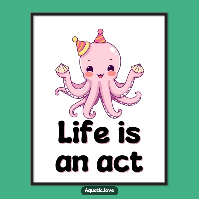 Funny Octopus Hats Poster: Juggling Art, Whimsical Decor, Humorous Wall Art Funny Gift