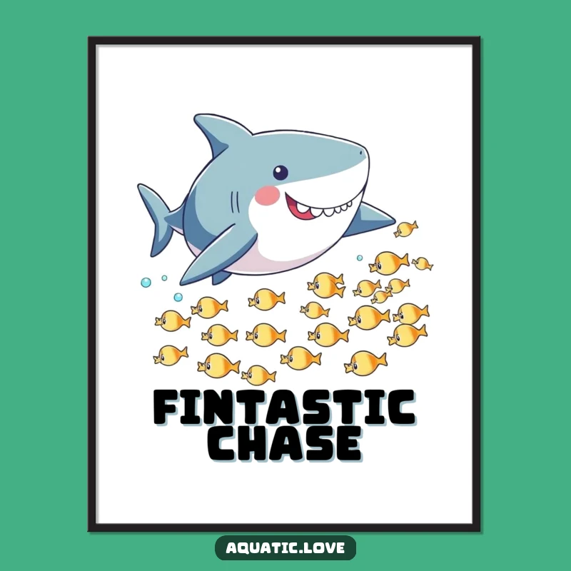 Funny Playful Shark Poster: Underwater Chase Art, Hilarious Funny Gift