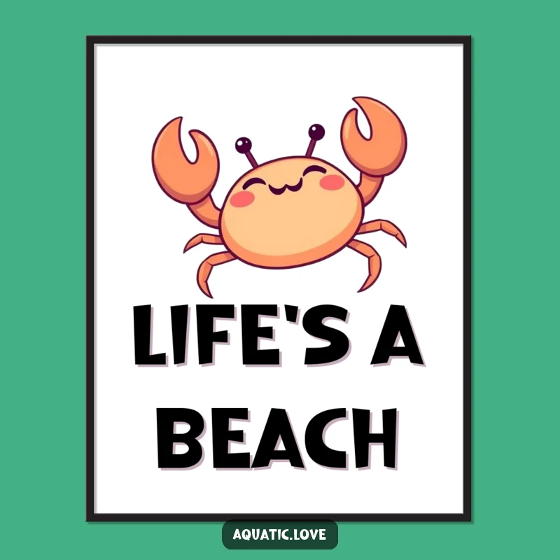 Funny Giggling Crab Poster: Happy Scuttler Art, Beach Vibes, Humorous Wall Decor Funny Gift