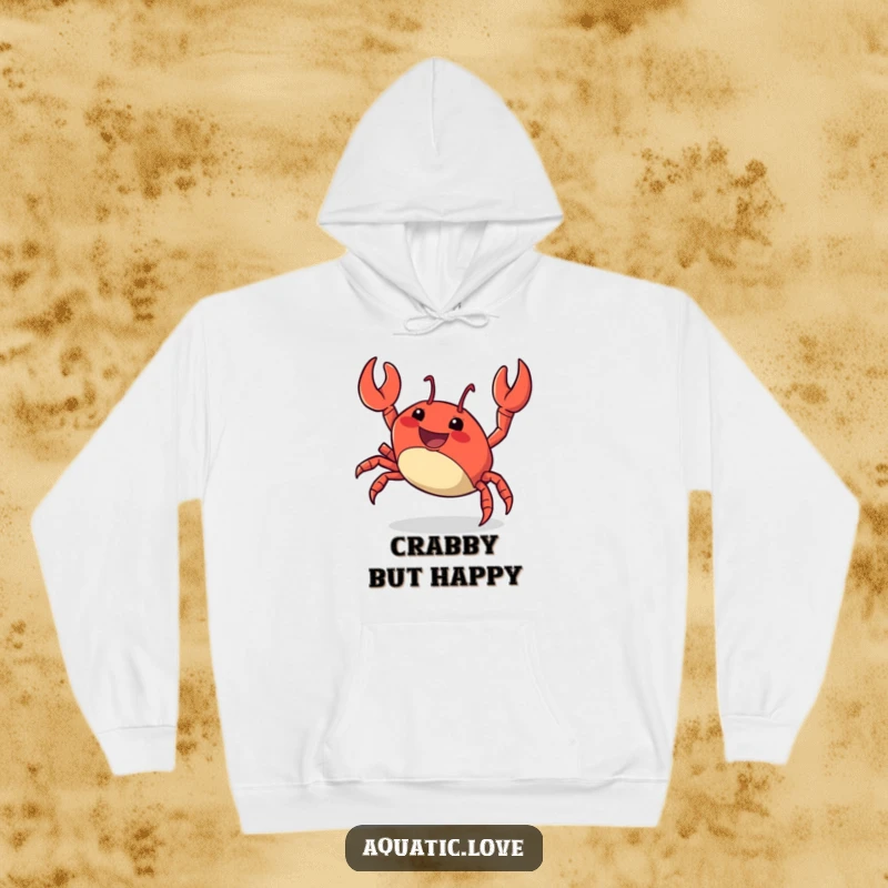 Funny Hoodie featuring a delighted crab character in a hilarious sideways scuttle, full of energy and playful charm.