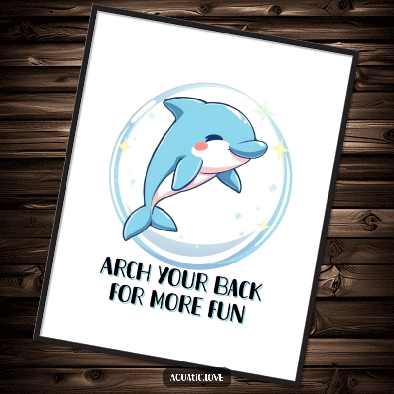 Free Printable Wall Art: A playful dolphin leaping energetically through a sparkling bubble arch, bringing joy to any wall.