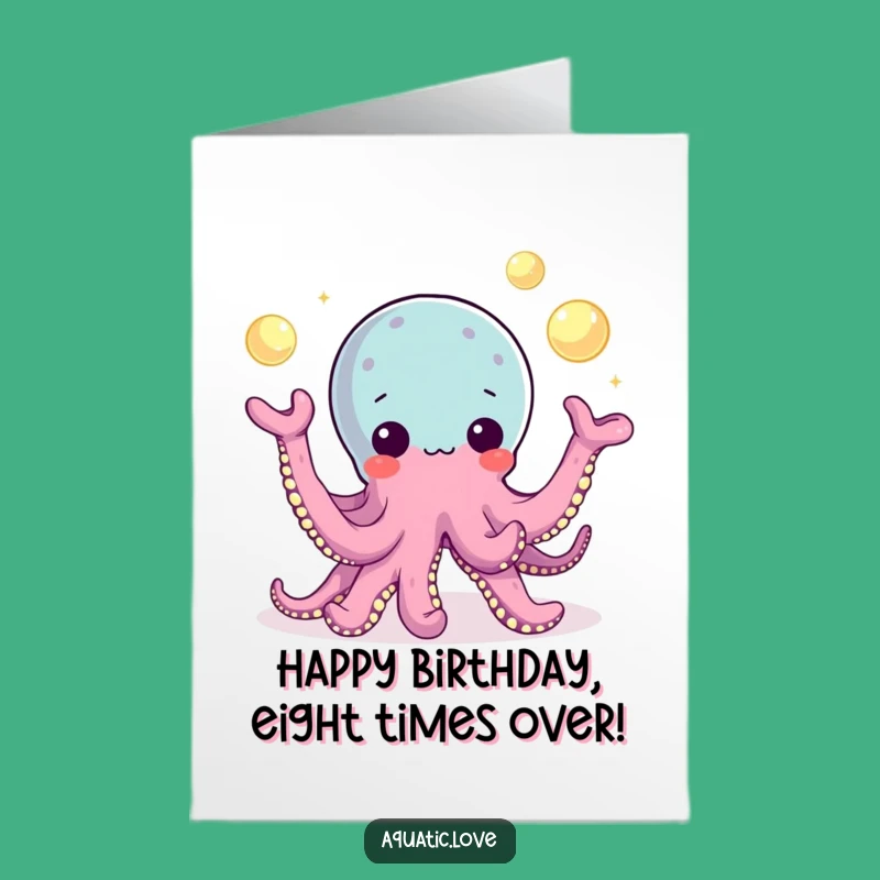 Free Printable Funny Birthday Card: Octopus Juggling Pearls, Unique Downloadable Gift