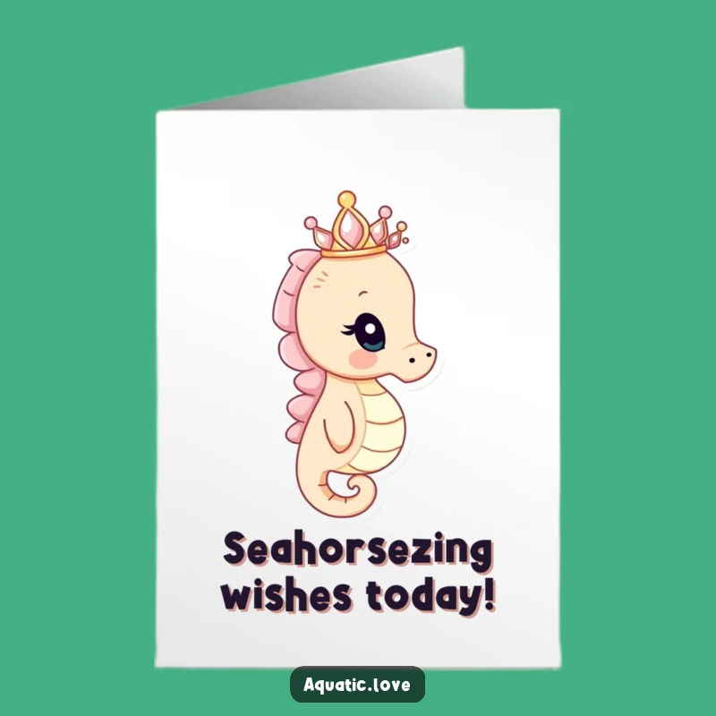 Free Printable Birthday Card: Curious Seahorse Crown Funny Downloadable Gift