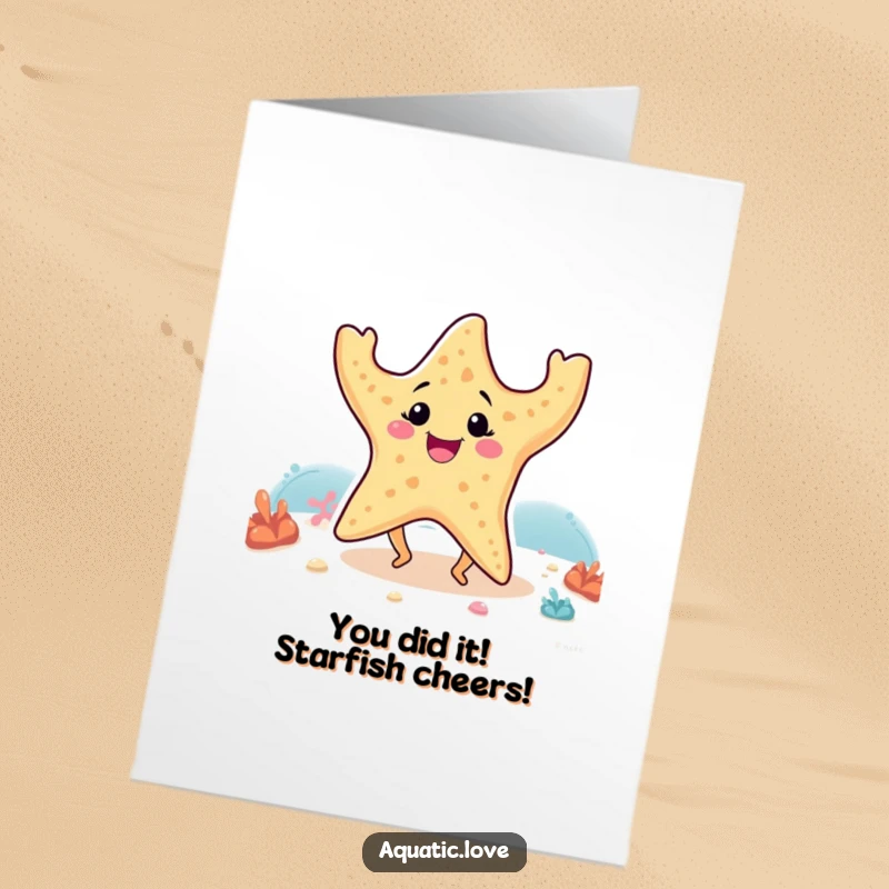 Funny Free Printable Congratulations Card: A starfish with cute legs performs a joyful dance on the ocean floor.