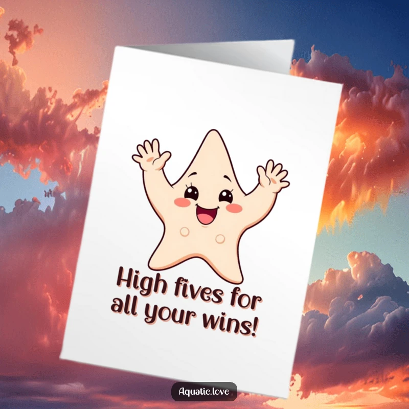 Free Printable Congratulations Card: A cheerful starfish enthusiastically waves all its arms, celebrating a wonderful accomplishment.