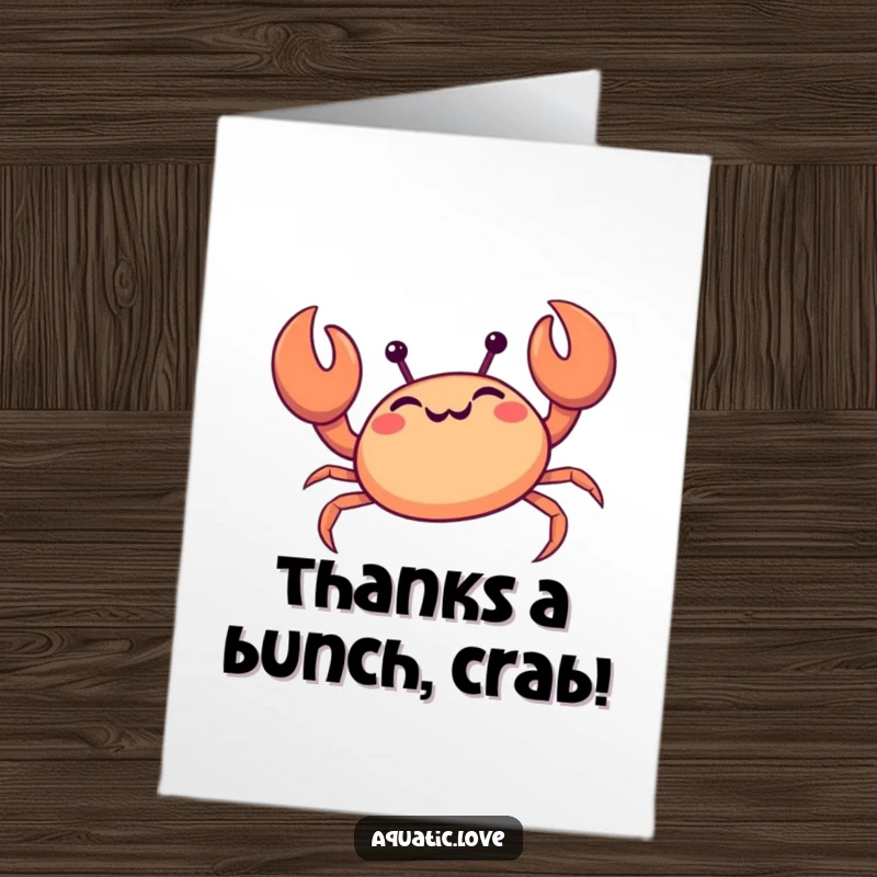 Funny Free Printable Thank You Card: A giggling crab holds claws high, scuttling sideways to say thank you.