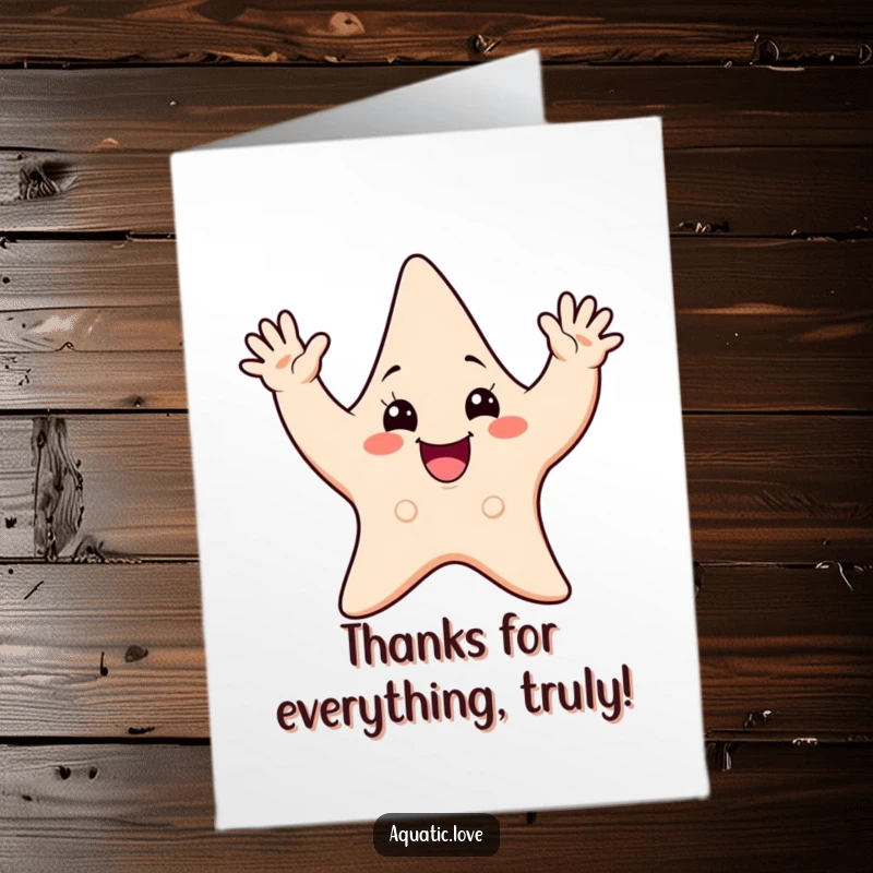 Free Printable Thank You Card: A cheerful starfish character enthusiastically waves all of its arms, expressing sincere thanks.