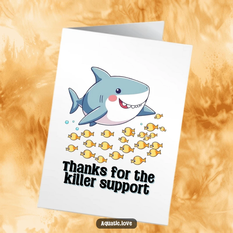 Funny Free Printable Thank You Card: A playful shark with little fins humorously attempts to catch tiny fish.