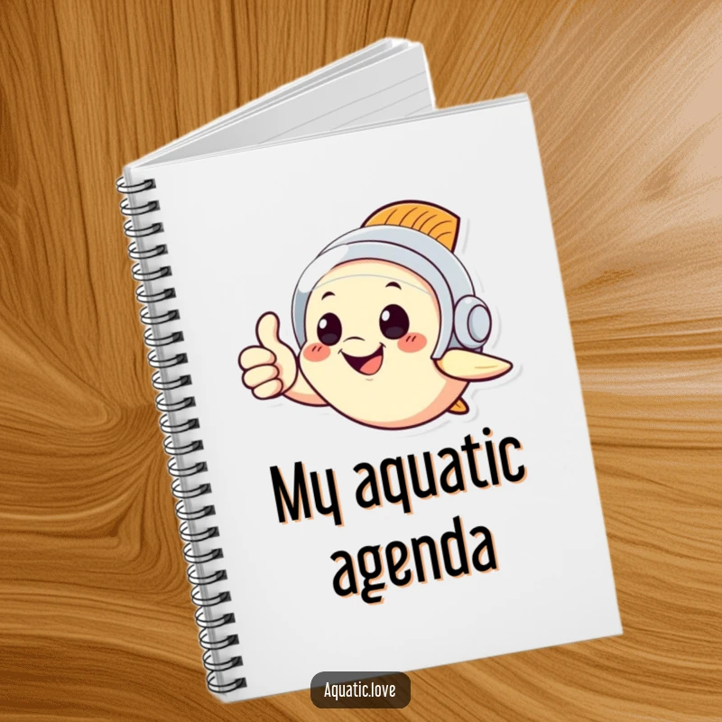 Funny notebook with a cheerful fish in a diving helmet giving a thumbs up, ideal for jotting down notes with a smile.